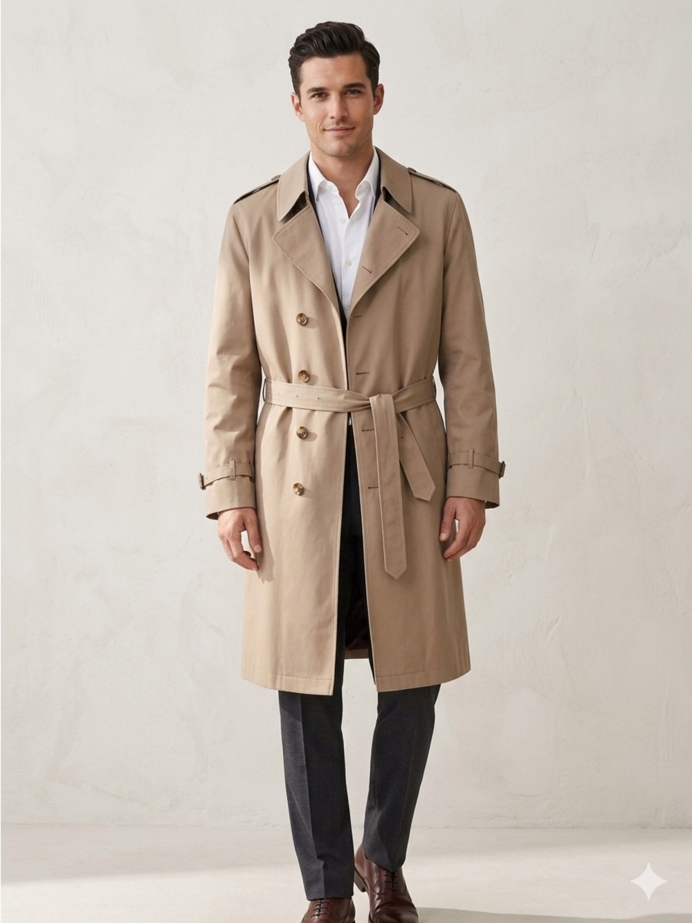 London Fog Tan Classic Belted Trench Coat